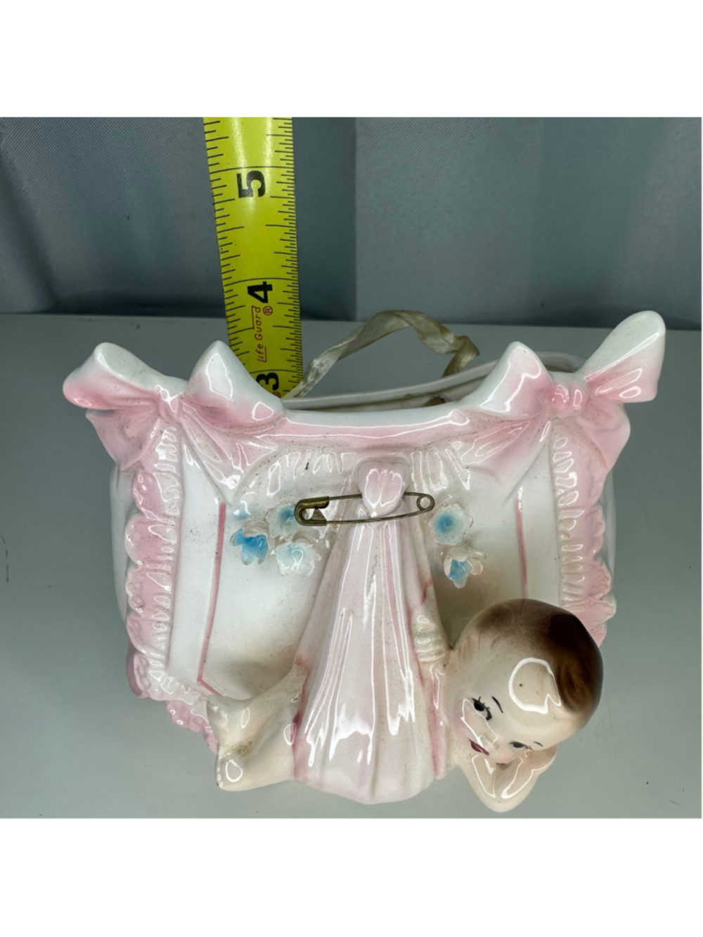 Vintage Ceramic Pink Baby Diaper Sling Wall Pocket Planter Rubens Japan 4921 - Picture 7 of 8